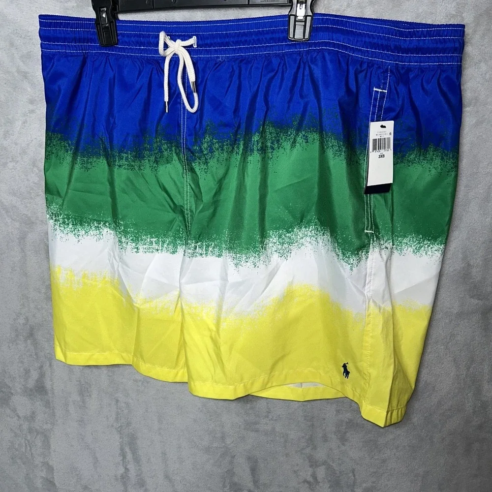 Polo Ralph Lauren 3XB Traveler Mid Trunk Classic Swim NWT Green Blue Wht Yellow